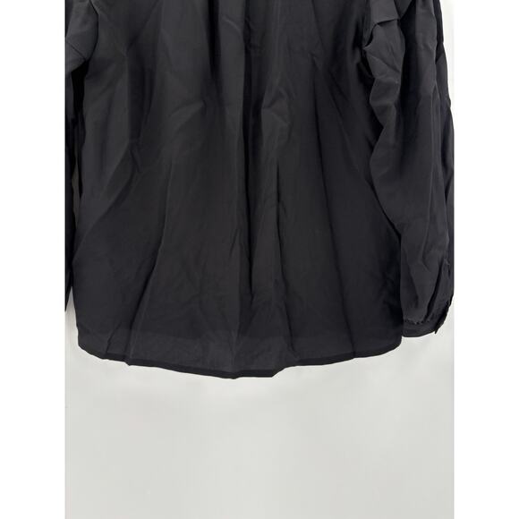 Ba&sh Button Up Shirt Womens Small Black Long Sleeves 100% Silk Collared V Neck - Picture 13 of 16